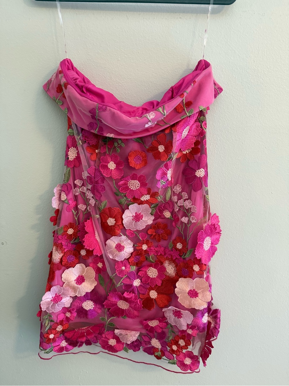 Pink Floral Embroidered Sheer Mini Dress